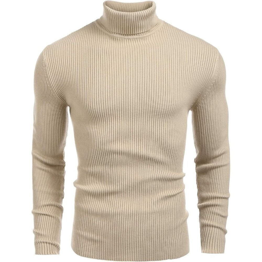 ❤️ Mens Ribbed Slim Fit Knitted Pullover Casual Turtleneck Sweater